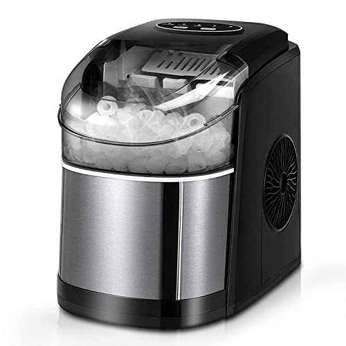 Ice Maker Machine for Countertop, Self-Cleaning Function, 26Lbs/24H Portable Ice Maker, 9 Cubes Ready in 6 Mins, Compact Ice Cube Maker with Ice Scoop & Basket for Home Kitchen Office Bar (Black)
