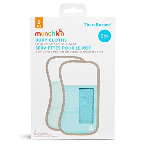 Munchkin TheraBurpee: 2 Pack Burp Cloths with Built-in Pockets, for use with Colic & Fever Rescue Kit, 1 Blue, 1 Mint