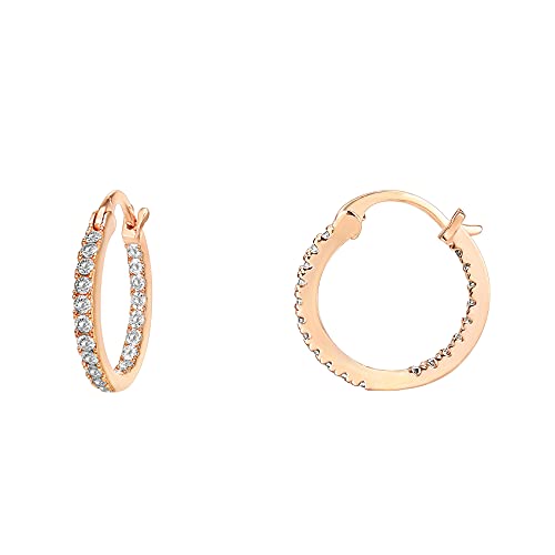 PAVOI 14K Gold Plated 925 Sterling Silver Post Cubic Zirconia Hoop Earrings | Small Rose Gold Hoops