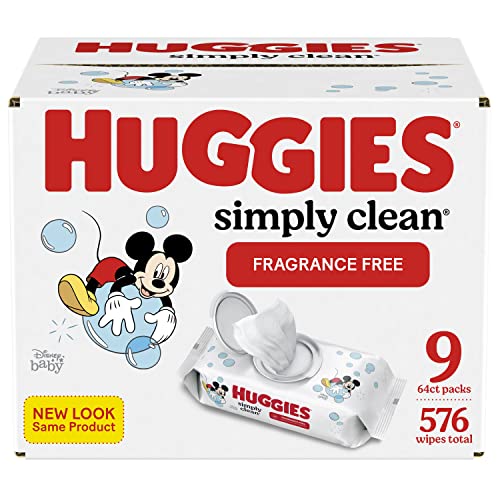 Huggies Simply Clean Unscented Baby Wipes, 9 Flip-Top Packs (576 Wipes Total)
