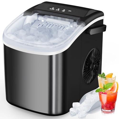 COWSAR Ice Makers Countertop, Portable Ice Maker Machine with Self-Cleaning, 26.5lbs/24Hrs, 6 Mins/9 Pcs Bullet Ice, Ice Scoop and Basket, Handheld Ice Maker for Kitchen/Home/Office/Party