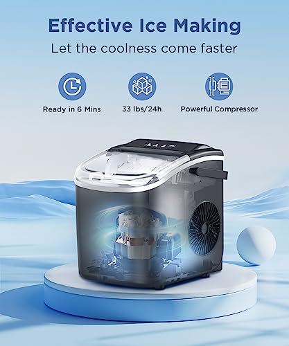 COWSAR Ice Makers Countertop, Portable Ice Maker Machine with Self-Cleaning, 26.5lbs/24Hrs, 6 Mins/9 Pcs Bullet Ice, Ice Scoop and Basket, Handheld Ice Maker for Kitchen/Home/Office/Party