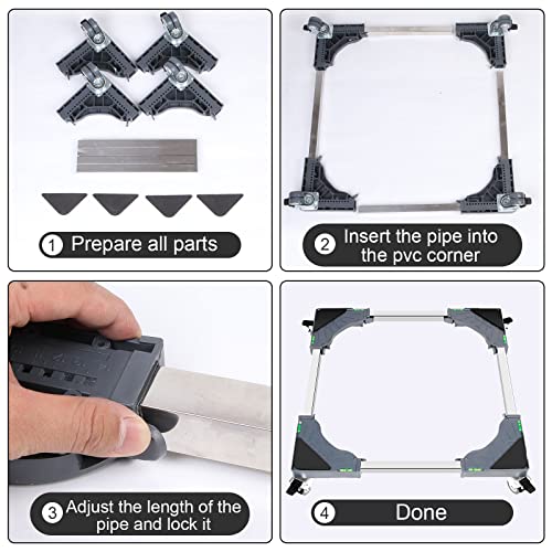 W B D WEIBIDA Adjustable Appliance Dolly Cart with 4 Locking Wheels Small Furniture Mover Mobile Base for Washing Machine, Dryer, Refrigerator and Mini Fridge Stand Moving Cart