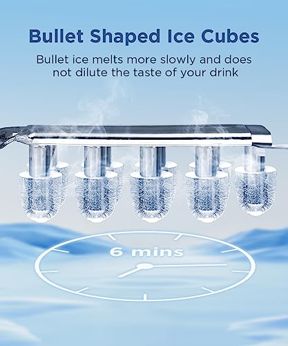 COWSAR Ice Makers Countertop, Portable Ice Maker Machine with Self-Cleaning, 26.5lbs/24Hrs, 6 Mins/9 Pcs Bullet Ice, Ice Scoop and Basket, Handheld Ice Maker for Kitchen/Home/Office/Party