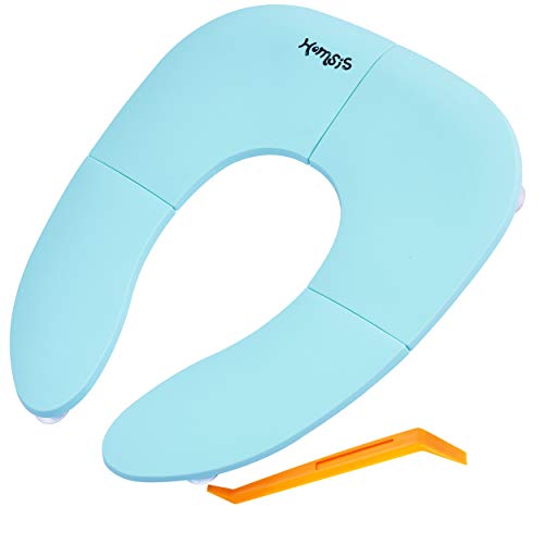 Travel Potty Seat for Toddler, Folding Travel Potty Seat for Boys and Girls, Fits Round & Oval Toilets, 8 Non-Slip Suction Cups with Non-Contact Opening Pry Bar, Aqua