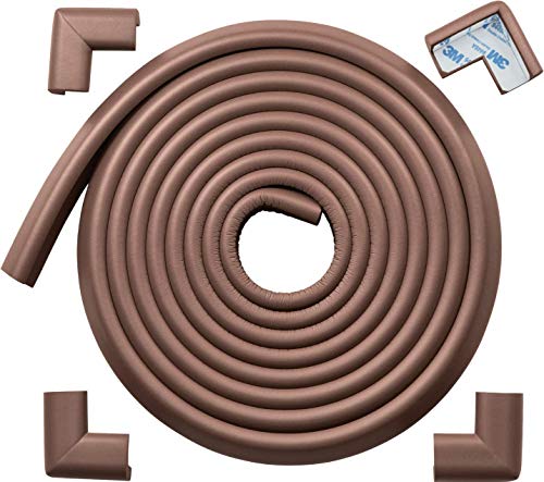 Roving Cove Edge Protector and Corner Protector, Furniture Bumper Guard, Fireplace Baby Proofing, 3M Pre-Taped Corners, 16.2 ft (15 ft Edge + 4 Corners), Coffee Brown, Heavy-Duty