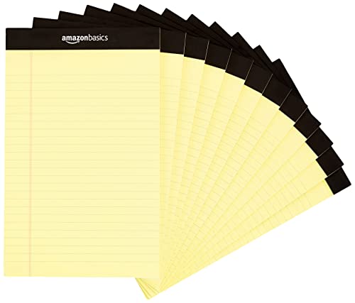 AmazonBasics Narrow Ruled 5 x 8-Inch Writing Pad - Canary (50 Sheet Paper Pads, 12 pack)