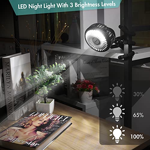 Amacool Battery Operated Stroller Fan Flexible Tripod Clip On Fan with 3 Speeds and Rotatable Handheld Personal Fan for Car Seat Crib Bike Treadmill (Black)