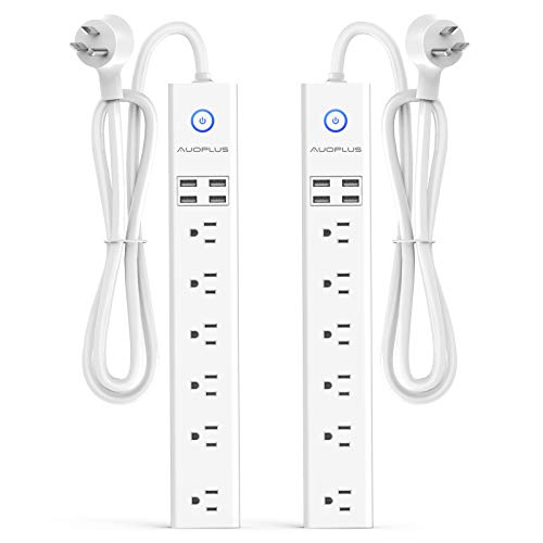 Power Strip with USB 2 Pack, AUOPLUS Surge Protector Power Strip with 6 Outlets and 4 USB Ports, 6 ft Extension Cord, Wall Mountable Flat Plug Power Strip with Overload Protection 1250W/10A/2100J