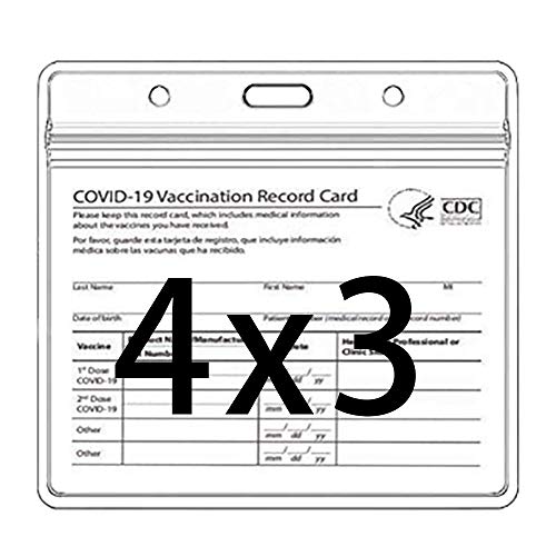 CDC Vaccination Card Protector 4 X 3 Inches CDC Immunization Record or Horizontal Badge Name Label Clear Vinyl Plastic Sleeve (3 Pack)