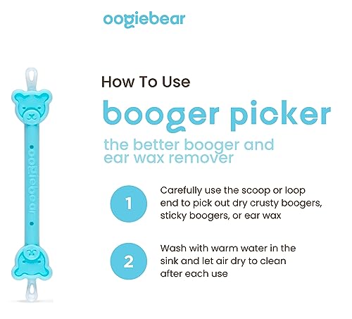 oogiebear - The Safe Baby Nasal Booger and Ear Cleaner - Baby Shower Registry Essential | Easy Baby Nose Cleaner Gadget for Infants and Toddlers | Dual Earwax and Snot Removal, Blue Two Pack