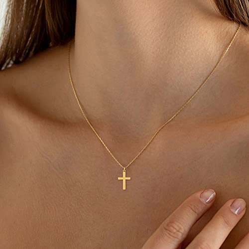 Tewiky Gold Necklace for Women, Dainty Gold Cross Necklaces Simple Gold Plated Y2k Necklaces Aesthetic Cute Gold Pendant Necklace Handmade Necklaces for Women Trendy Gold Jewelry Gifts
