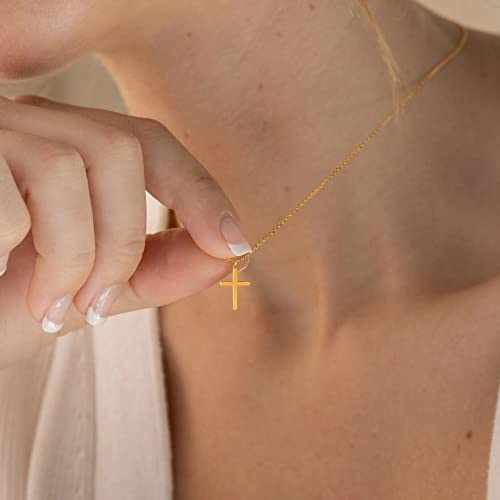 Tewiky Gold Necklace for Women, Dainty Gold Cross Necklaces Simple Gold Plated Y2k Necklaces Aesthetic Cute Gold Pendant Necklace Handmade Necklaces for Women Trendy Gold Jewelry Gifts