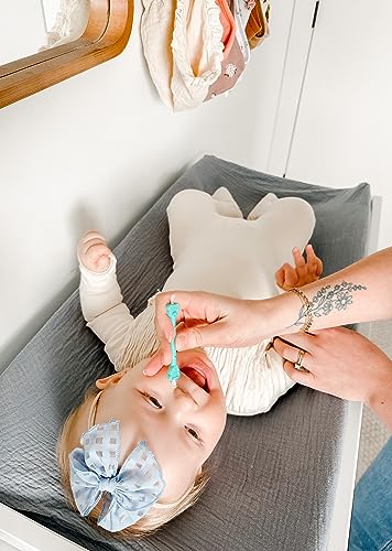 oogiebear - The Safe Baby Nasal Booger and Ear Cleaner - Baby Shower Registry Essential | Easy Baby Nose Cleaner Gadget for Infants and Toddlers | Dual Earwax and Snot Removal, Blue Two Pack