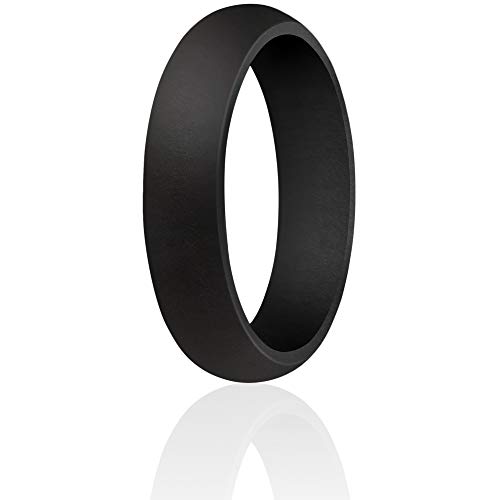 ThunderFit Silicone Ring Wedding Band for Women - 1 Ring (Black, 3.5-4 (14.9mm))