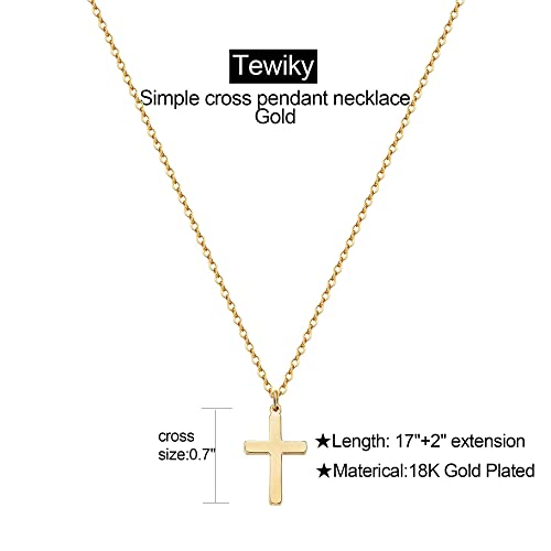 Tewiky Gold Necklace for Women, Dainty Gold Cross Necklaces Simple Gold Plated Y2k Necklaces Aesthetic Cute Gold Pendant Necklace Handmade Necklaces for Women Trendy Gold Jewelry Gifts