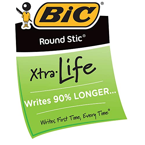 BIC Round Stic Xtra Life Ballpoint Pen, Medium Point (1.0mm), Black, 36-Count