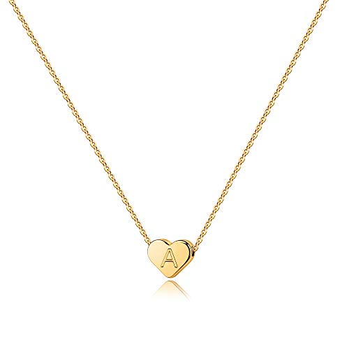 Turandoss Tiny Initial A Necklace for Girls - 14K Gold Filled Heart Initial A Necklaces for Women Girls, Tiny Initial Necklace for Girls Kids, Heart Initial Necklace Gifts for Women Girls Teens