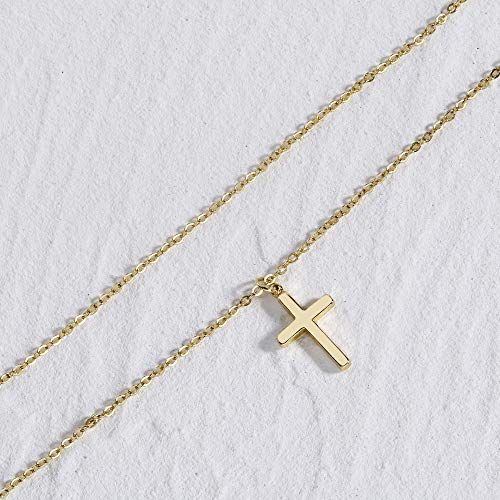 Tewiky Gold Necklace for Women, Dainty Gold Cross Necklaces Simple Gold Plated Y2k Necklaces Aesthetic Cute Gold Pendant Necklace Handmade Necklaces for Women Trendy Gold Jewelry Gifts