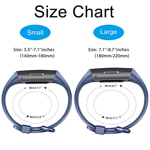 Pack 3 Silicone Bands for Fitbit Charge 4 / Fitbit Charge 3 / Charge 3 SE Replacement Wristbands for Women Men Small Large(Without Tracker) (Large: for 7.1"-8.7" Wrists, Black+Navy Blue+Slate Grey)
