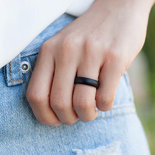 ThunderFit Silicone Ring Wedding Band for Women - 1 Ring (Black, 3.5-4 (14.9mm))