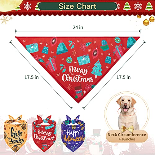 PAWCHIE Festival Dog Bandana 3 Pack for Halloween, Thanksgiving and Christmas - Adjustable Soft Pet Triangle Scarf with Festival Element Patterns for Small Medium Large Dogs