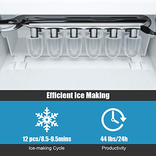 COSTWAY Ice Maker Countertop with Self-clean Function, Make 44 Lbs Ice in 24 Hours, Ice Cubes Ready in 8.5 Mins, Ideal for Bar Home and Office, Portable Ice Machine with Ice Scoop and Basket, Black