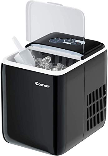 COSTWAY Ice Maker Countertop with Self-clean Function, Make 44 Lbs Ice in 24 Hours, Ice Cubes Ready in 8.5 Mins, Ideal for Bar Home and Office, Portable Ice Machine with Ice Scoop and Basket, Black