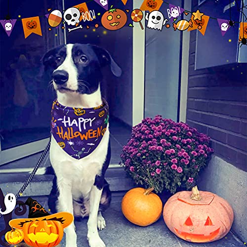 PAWCHIE Festival Dog Bandana 3 Pack for Halloween, Thanksgiving and Christmas - Adjustable Soft Pet Triangle Scarf with Festival Element Patterns for Small Medium Large Dogs