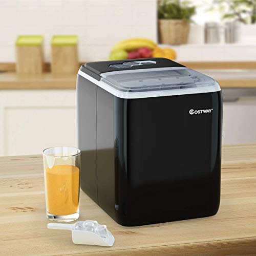 COSTWAY Ice Maker Countertop with Self-clean Function, Make 44 Lbs Ice in 24 Hours, Ice Cubes Ready in 8.5 Mins, Ideal for Bar Home and Office, Portable Ice Machine with Ice Scoop and Basket, Black
