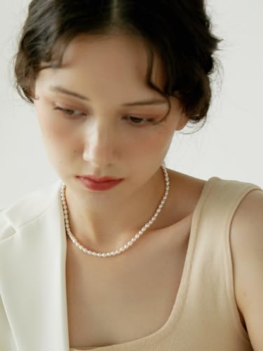 InzheG Pearl Necklace Dainty Choker Baroque Cultured Strands Short Tiny Chain Handmade Vintage Jewelry for Women Girls