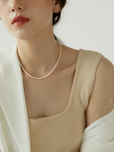 InzheG Pearl Necklace Dainty Choker Baroque Cultured Strands Short Tiny Chain Handmade Vintage Jewelry for Women Girls