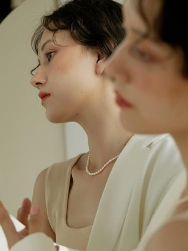 InzheG Pearl Necklace Dainty Choker Baroque Cultured Strands Short Tiny Chain Handmade Vintage Jewelry for Women Girls