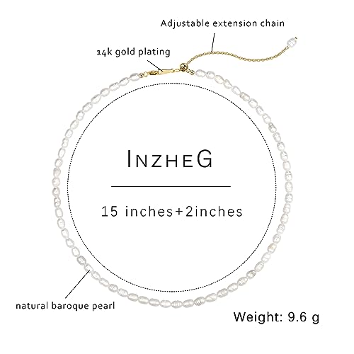 InzheG Pearl Necklace Dainty Choker Baroque Cultured Strands Short Tiny Chain Handmade Vintage Jewelry for Women Girls