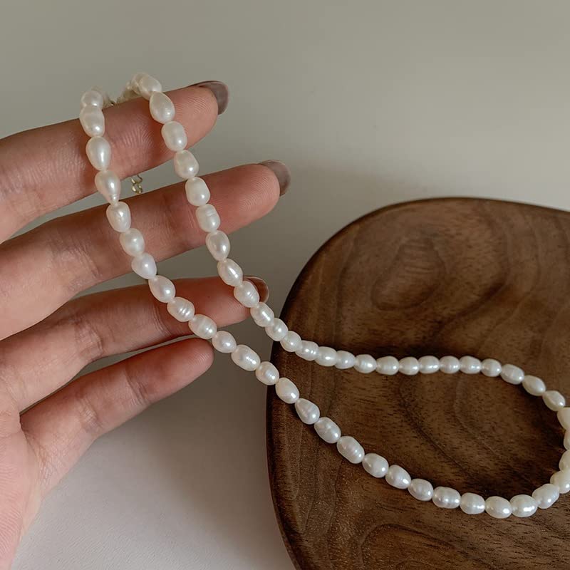 InzheG Pearl Necklace Dainty Choker Baroque Cultured Strands Short Tiny Chain Handmade Vintage Jewelry for Women Girls