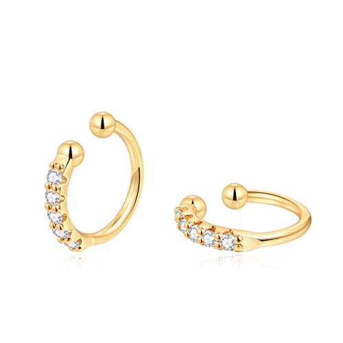 Hoop Earrings,14K Gold Plated Cartilage Hole Hinged Huggie Stud with CZ Cubic Zirconia Earrings For Women Girls