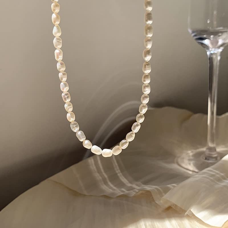 InzheG Pearl Necklace Dainty Choker Baroque Cultured Strands Short Tiny Chain Handmade Vintage Jewelry for Women Girls