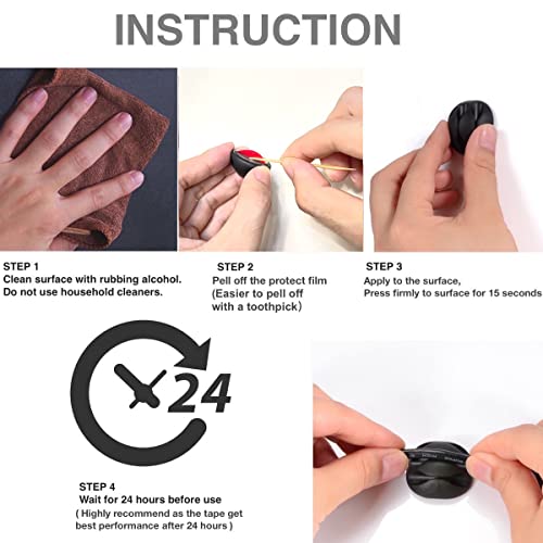 OHill Cable Clips, 16 Pack Black Cord Organizer Cable Management for Organizing Cable Cords Home and Office, Self Adhesive Cord Holders