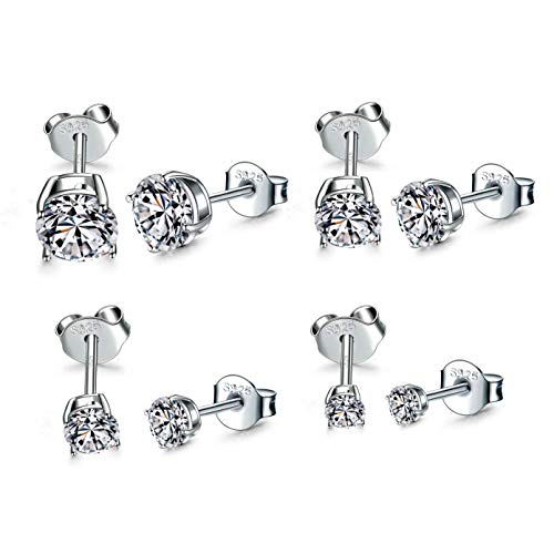 925 Sterling Silver Stud earrings Set | White Gold Plated Hypoallergenic Stud Earrings | Cubic Zirconia Stud Earrings for Women Girls (3mm?4mm?5mm?6mm)