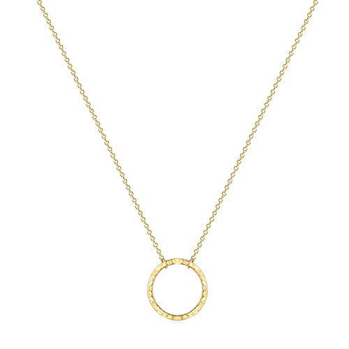 Open Circle Necklaces for Women Dainty Handmade 14K Gold Carved Round Pendant Minimalist Jewelry Mothers Day Jewelry Gift (Larger New Moon)
