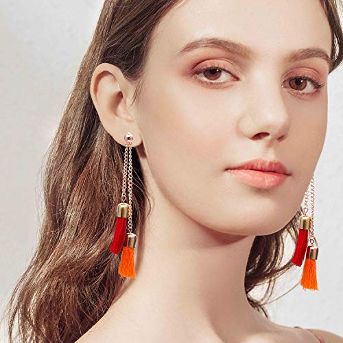 AROIC 26 Pairs Tassel Earrings with Colorful Tassel Long Layered Dangle Hoop Tiered Thread Earrings Set for Women Girls Jewelry Fashion and Valentine Birthday Party Gift