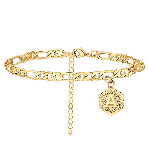 A Initial Anklet for Women Cuban Ankle Bracelet with Letter Gold Alphabet Initial Anklet for Girls