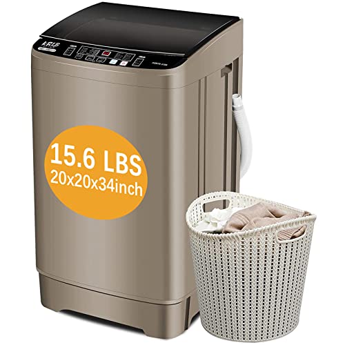 Full-Automatic Washing Machine, 2.1Cu.ft/15.4lbs Krib Bling Portable Compact Laundry Washer with Drain Pump, 10 Wash Programs 4 Water Levels with LED Display