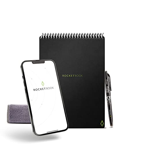 Rocketbook Flip - with 1 Pilot Frixion Pen & 1 Microfiber Cloth Included - Black Cover, Executive Size (6" x 8.8")