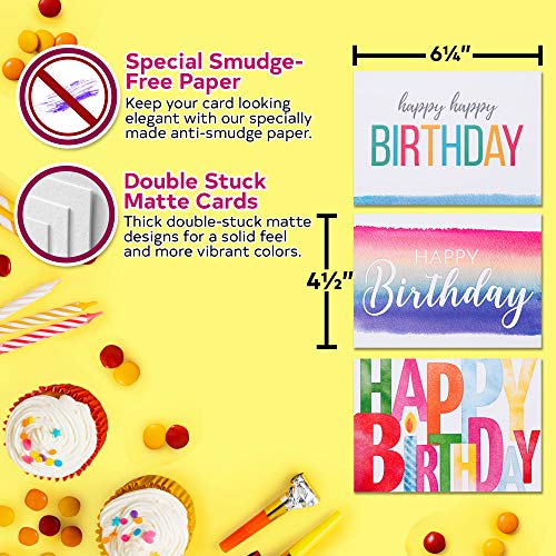 Spark Ink Birthday Cards Assortment (50 pcs). Happy Birthday Greeting Card for Kids & Adults. Bulk Pack Includes 4 X 6 inch Unique Bday Cards & Envelopes