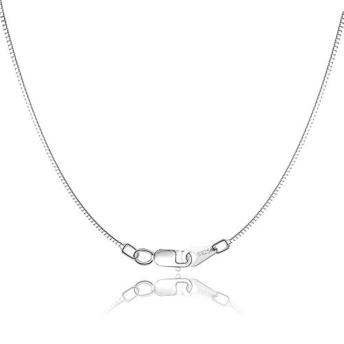 Jewlpire 925 Sterling Silver Chain 0.8mm Box Chain Lobster Claw Clasp - Italian Necklace Chain - Super Thin & Strong - Friendly Price & Quality 16/18/20/22/24 Inch