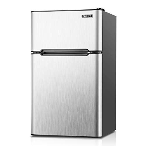 Euhomy Mini Fridge with Freezer, 3.2 Cu.Ft Compact Refrigerator with freezer, 2 Door Mini Fridge with freezer, Upright for Dorm, Bedroom, Office, Apartment- Food Storage or Drink Beer, Silver