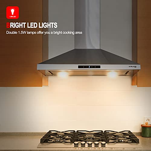 GASLAND Chef 30-inch Stainless Steel Wall Mount Kitchen Hood, 3 Speed 450-CFM Sensor Touch Control Exhaust Hood Fan, Convertible Chimney-Style, LED Lights, Aluminum Mesh Filters