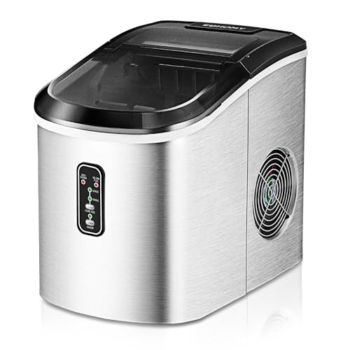 Euhomy Ice Maker Machine Countertop, Makes 26 lbs Ice in 24 hrs-Ice Cubes Ready in 8 Mins, Compact&Lightweight Ice Maker with Ice Scoop & Basket. (Silver)