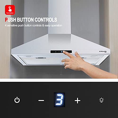 GASLAND Chef 30-inch Stainless Steel Wall Mount Kitchen Hood, 3 Speed 450-CFM Sensor Touch Control Exhaust Hood Fan, Convertible Chimney-Style, LED Lights, Aluminum Mesh Filters